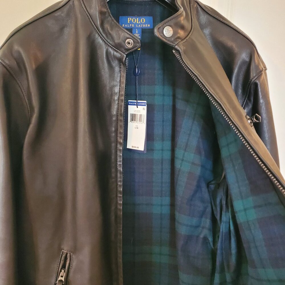 NWT Polo Ralph Lauren Men's Cafe Racer sheepskin leather jacket Polo Black Sz L - Picture 14 of 16